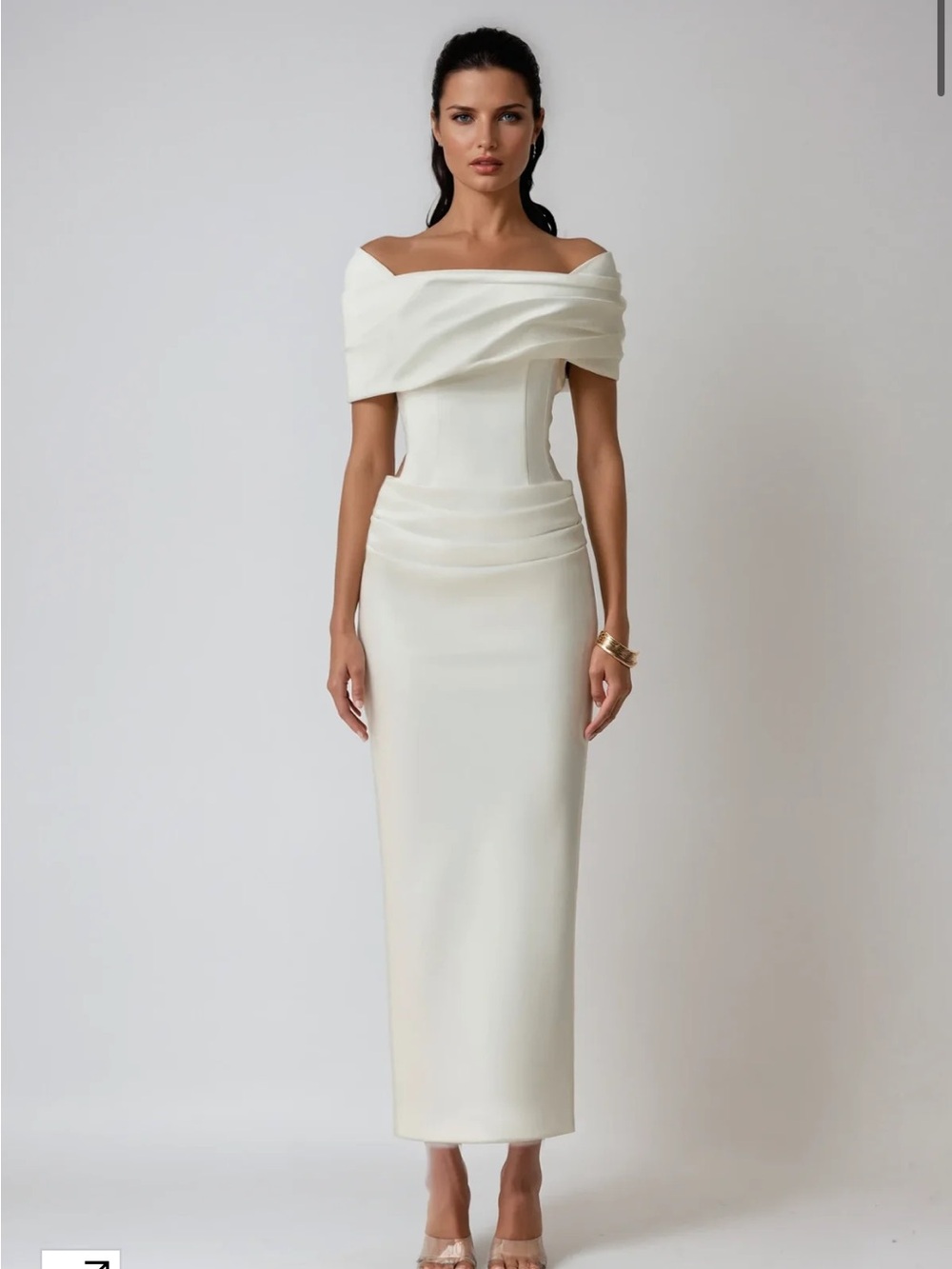 Off-Shoulder Ivory Column Dress
